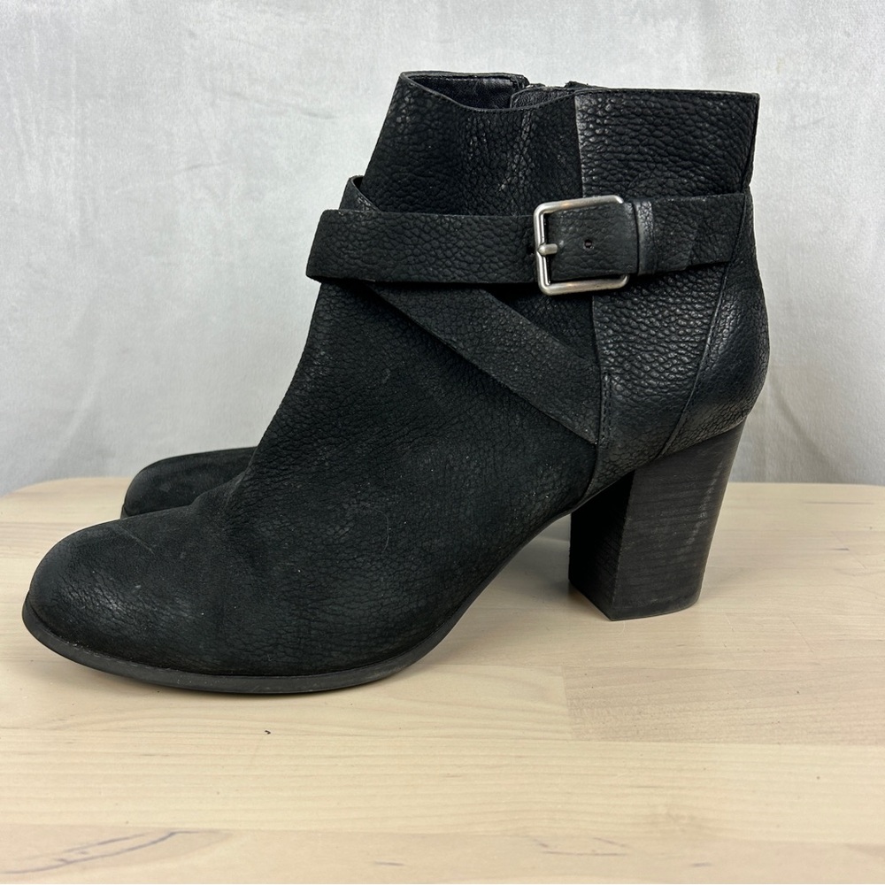 Cole Haan Black Leather Suede Ankle Boots with Buckle